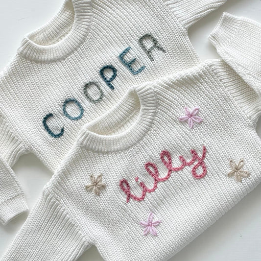 (PRE-ORDER) Personalised White Newborn Knit